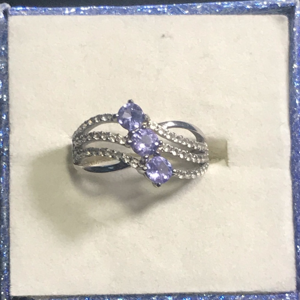 Tanzanite pave sterling silver ring